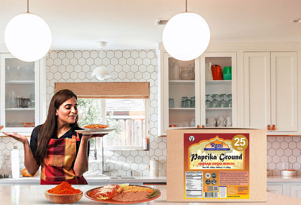 Rani Paprika (Deggi Mirch, Low Heat) Spice Powder, Ground 400oz (25lbs) 11.36kg Bulk Box ~ All Natural, Salt-Free | Vegan | No Colors | Gluten Friendly | NON-GMO | Indian Origin