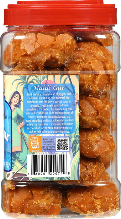 Rani Haldi Gur (Turmeric with Indian Jaggery) Indian Unrefined Raw Cane Sugar 70oz (4.4lbs) 2kg PET Jar ~ Gluten Friendly | Vegan | NON-GMO | Kosher | No Salt or fillers | Indian Product