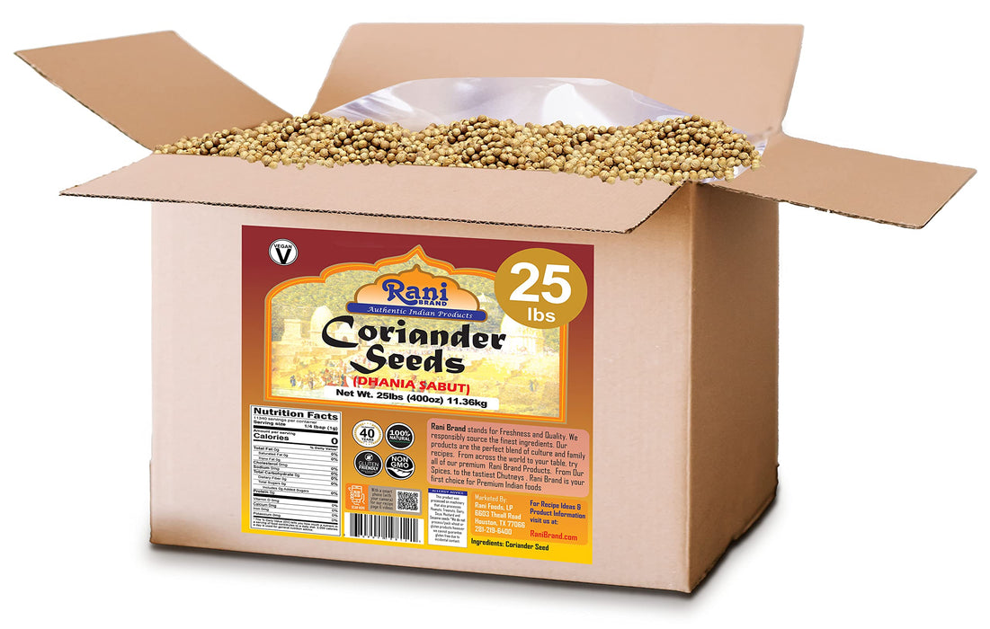 Rani Coriander (Dhania) Seeds Whole, Indian Spice, 400oz (25lbs) 11.36kg, Bulk Box ~ All Natural | Gluten Friendly | NON-GMO | Vegan | Indian Origin