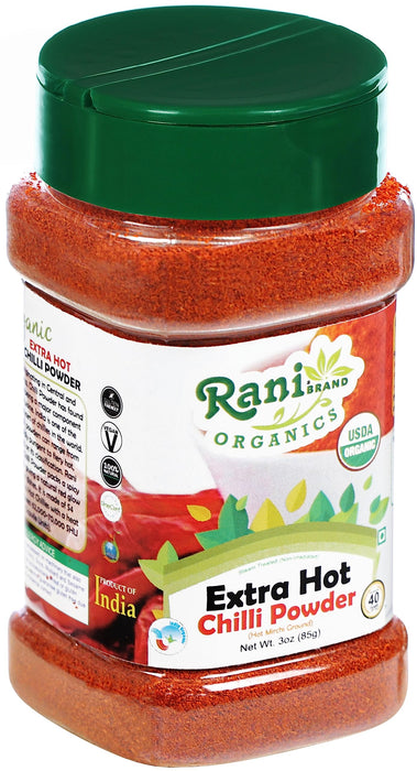 Rani Organic Extra Hot Chilli Powder (Hot Mirchi Ground) 3oz (85g) PET Jar ~ All Natural | Vegan | Gluten Friendly | NON-GMO | Indian Origin | USDA Certified Organic
