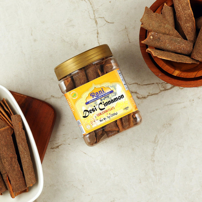 Rani Desi (Dalchini) Flat Cinnamon 7oz (200g) ~ PET Jar, Natural | Vegan | Gluten Friendly | NON-GMO | Kosher | Indian Origin