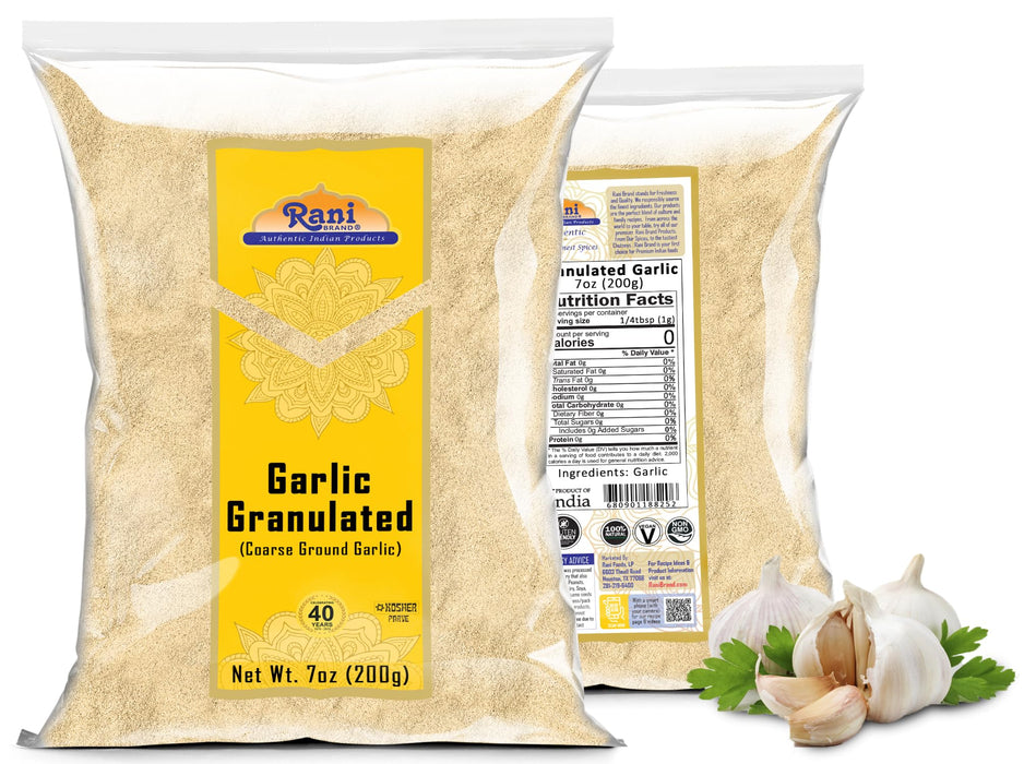 Rani Granulated Garlic (Coarse Ground Garlic) 7oz (200g) ~ All Natural | Gluten Friendly | Vegan | NON-GMO | Kosher | No Salt or fillers | Product of USA