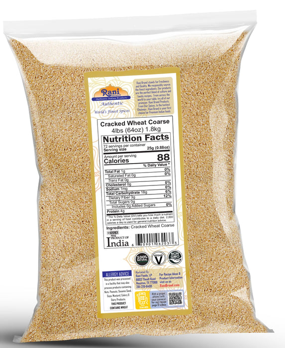 Rani Cracked Wheat Coarse (Fada / Commonly called Bulgur #3) 4lb (64oz)~ All Natural | Vegan | No Colors | NON-GMO | Kosher | Indian Origin