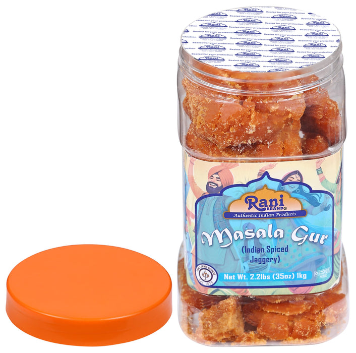 Rani Masala Gur (Jaggery) Indian Unrefined Raw Cane Sugar 35oz (2.2lbs) 1kg PET Jar ~ Gluten Friendly | Vegan | NON-GMO | Kosher | Indian Product