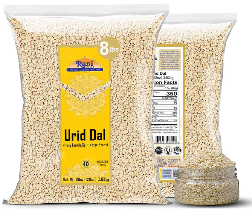 Rani Urid/Urad Dal (Split Matpe Beans Skinless) Indian Lentils 128oz (8lbs) 3.63kg Bulk ~ All Natural | Gluten Friendly | NON-GMO | Kosher | Vegan | Indian Origin