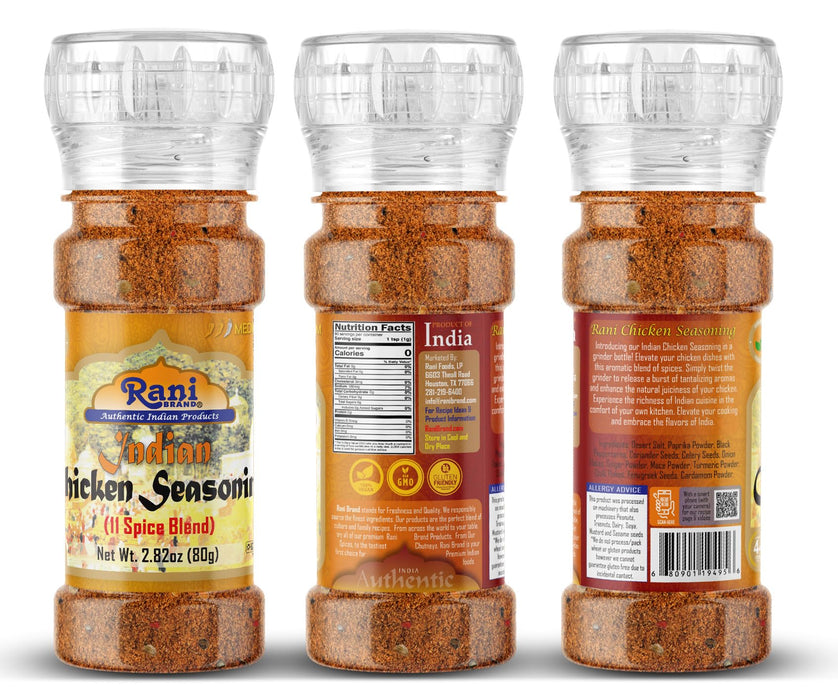 Rani Indian Chicken Seasoning (11-Spice Blend) 2.82oz (80g) Grinder Bottle ~ All Natural | Salt-Free | Vegan | No Colors | Gluten Friendly | NON-GMO | Kosher | Indian Origin