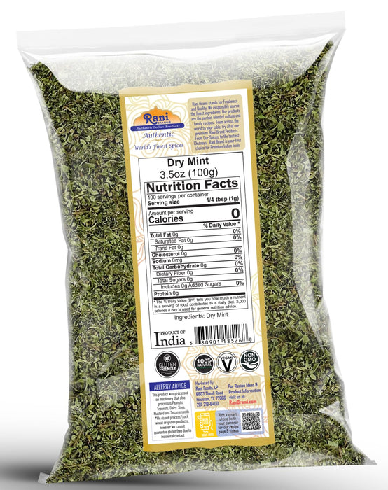 Rani Dry Mint Leaves (Podina Leaf) Spice, Dried Herb 3.5oz (100g) ~ All Natural | Gluten Friendly | NON-GMO | Kosher | Vegan | Indian Origin