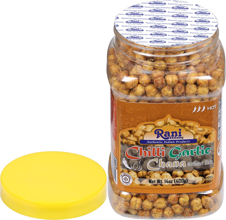 Rani Roasted Chana (Chickpeas) Chilli Garlic Flavor 14oz (400g) PET Jar ~ All Natural | Vegan | No Preservatives | Gluten Friendly | Kosher | Indian Origin | Great Snack, Ready to Eat | Seasoned with 6 Spices