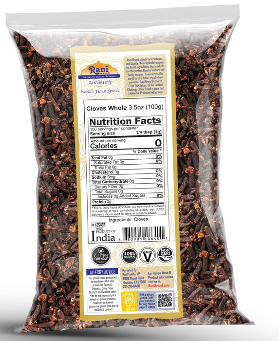 Rani Cloves Whole (Laung) 3.5oz (100g) Great for Food, Tea, Pomander Balls and Potpourri, Hand Selected, Spice ~ All Natural | NON-GMO | Kosher | Vegan