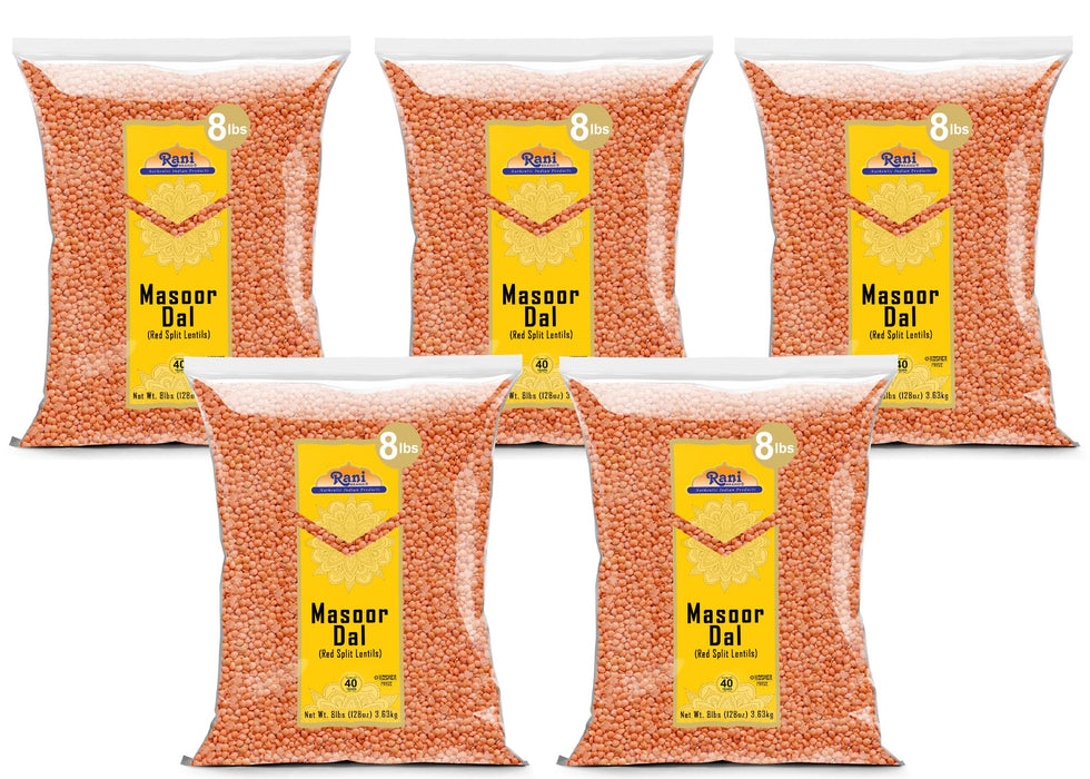 Rani Masoor Dal (Indian Red Lentils) Split Gram, 128oz (8lbs) 3.63kg x Pack of 5 (Total 40lbs) Bulk ~ All Natural | Gluten Friendly | NON-GMO | Kosher | Vegan | Indian Origin