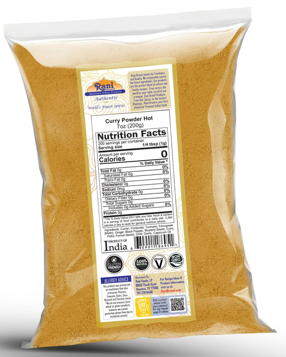 Rani Curry Powder Hot Natural 11-Spice Blend 200g (7oz) ~ Salt Free | Vegan | Gluten Friendly | NON-GMO | Kosher