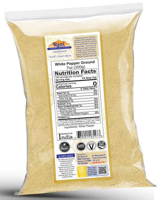 Rani White Pepper (Gol Mirch), Ground Spice 7oz (200g) ~ All Natural | Vegan | Gluten Friendly| NON-GMO | Kosher | Indian Origin