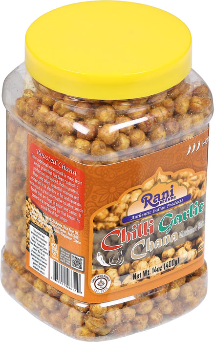 Rani Roasted Chana (Chickpeas) Chilli Garlic Flavor 14oz (400g) PET Jar ~ All Natural | Vegan | No Preservatives | Gluten Friendly | Kosher | Indian Origin | Great Snack, Ready to Eat | Seasoned with 6 Spices