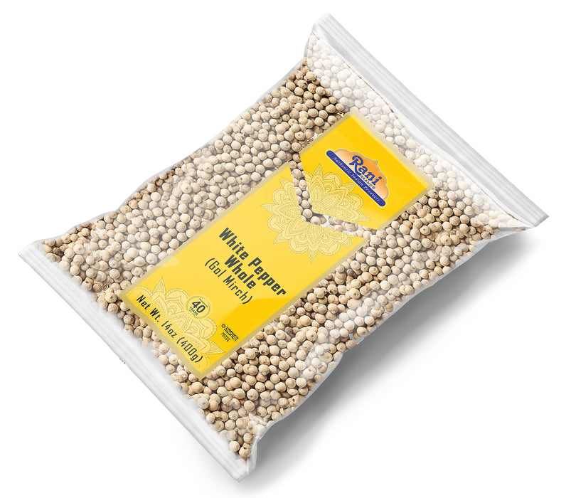 Rani White Pepper (Gol Mirch), Whole Spice 14oz (400g) ~ All Natural | Vegan | Gluten Friendly| NON-GMO | Indian Origin