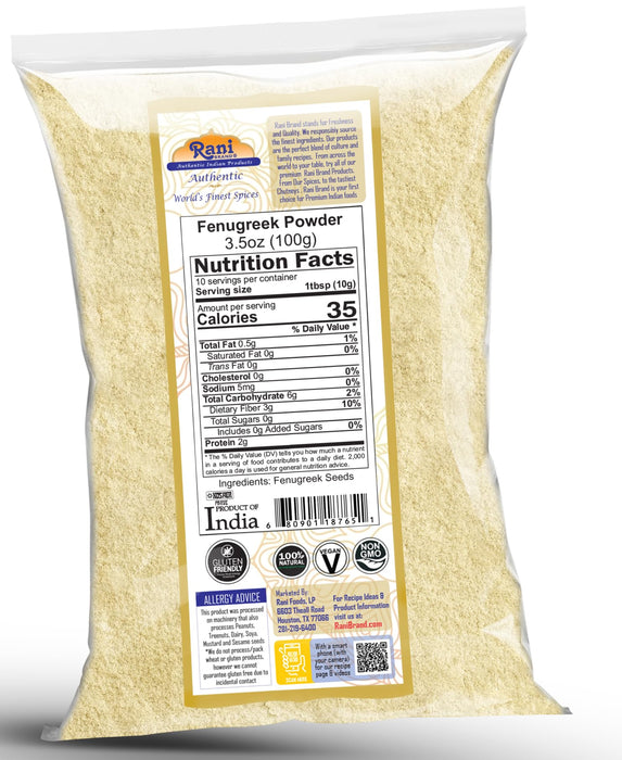 Rani Fenugreek (Methi) Seeds Ground Powder 3.5oz (100g) Trigonella foenum graecum ~ All Natural | Vegan | Gluten Friendly | Non-GMO | Kosher | Indian Origin, used in cooking & Ayurvedic spice