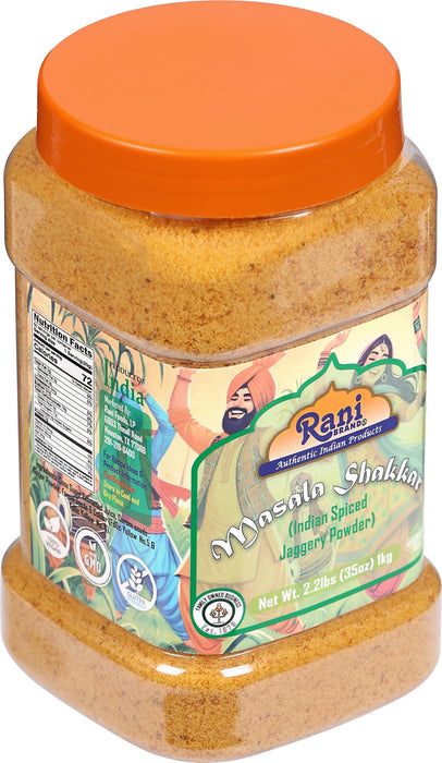 Rani Masala Shakkar (Indian Spiced Jaggery Powder) Unrefined Raw Cane Sugar 35oz (2.2lbs) 1kg PET Jar ~ Gluten Friendly | Vegan | NON-GMO | Kosher | No Salt or fillers | Indian Product