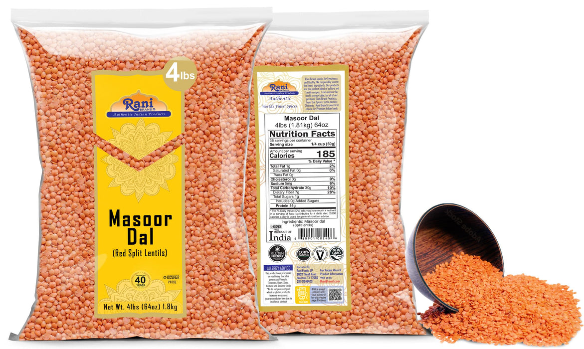 Rani Masoor Dal (Indian Red Lentils) Split Gram, 64oz (4lbs) 1.81kg ~ All Natural | Gluten Friendly | NON-GMO | Kosher | Vegan | Indian Origin