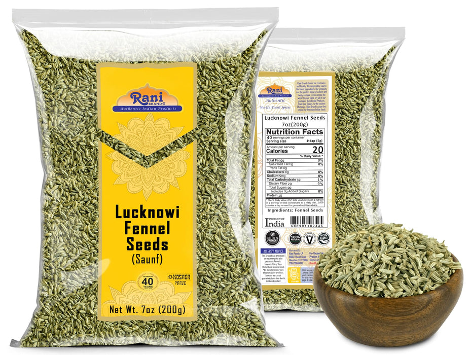 Rani Fennel Lucknowi Seeds (Fine Small Fennel) Whole Spice 7oz (200g) All Natural ~ Gluten Friendly | NON-GMO | Kosher | Vegan | Indian Origin