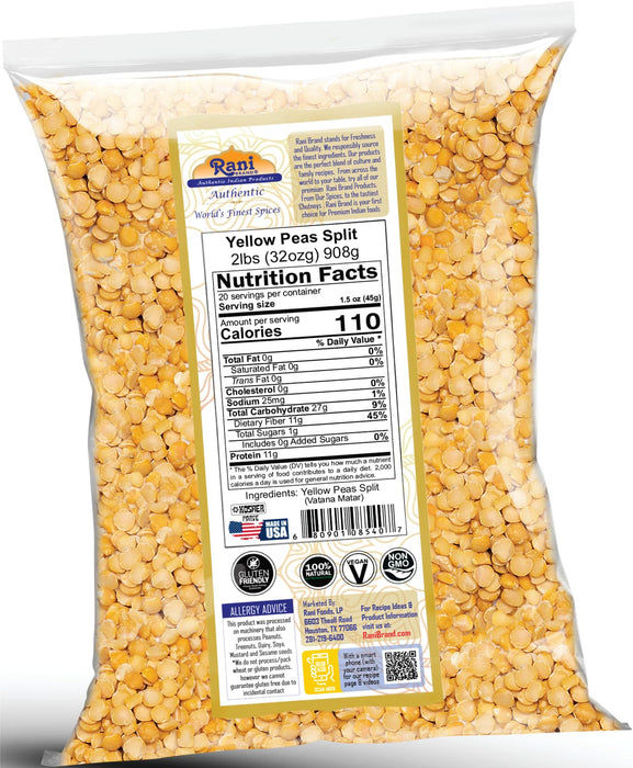 Rani Yellow Peas Split, Dried (Vatana, Matar) 32oz (2lbs) 908g ~ All Natural | Vegan | Gluten Friendly | Kosher | Product of USA