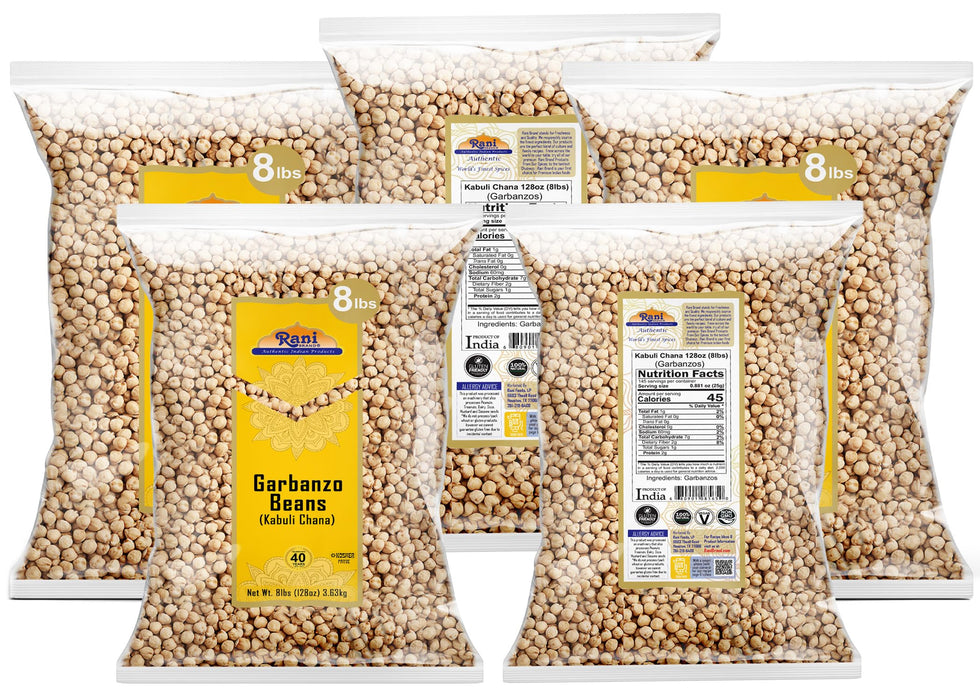 Rani Garbanzo Beans (Kabuli Chana) 8lbs ~ Pack of 5 ~ (40lbs Total!) All Natural | Vegan | Gluten Friendly | NON-GMO | Kosher | Indian Origin