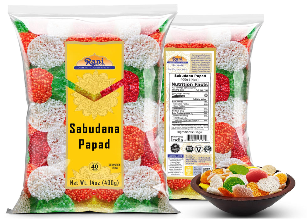 Rani Sabudana (Sago) Papad with Colors 14oz (400g) ~ Vegan | Gluten Friendly | NON-GMO | Indian Origin