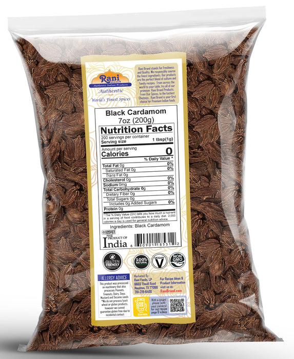 Rani Black Cardamom Pods (Kali Elachi) Whole Indian Spice 7oz (200g) ~ Natural | Vegan | Gluten Free Ingredients | NON-GMO | Kosher | Indian Origin