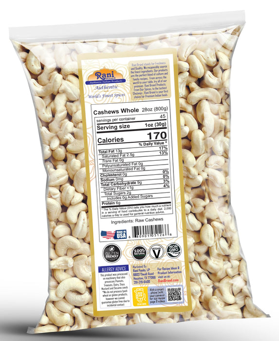 Rani Raw Cashews Whole (uncooked, unsalted) 28oz (800g) ~ All Natural, No Preservatives | Vegan | NON-GMO | Kosher | Gluten Friendly