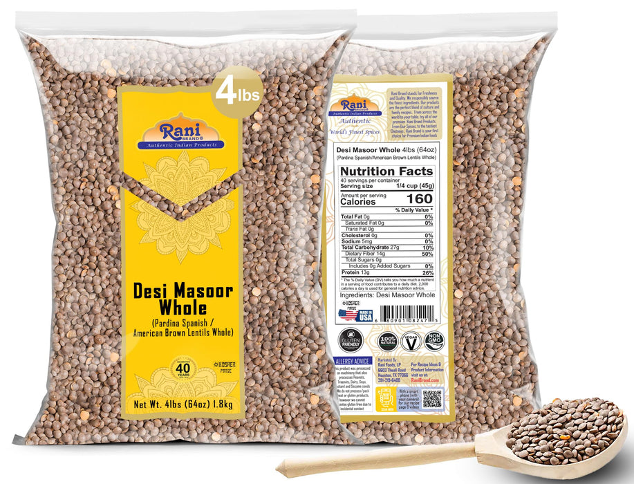 Rani Desi Masoor (Masur) Whole, 64oz (4lbs) 1.81kg (aka. Pardina Spanish) ~ All Natural | Vegan | Kosher | Gluten Friendly | Product of USA