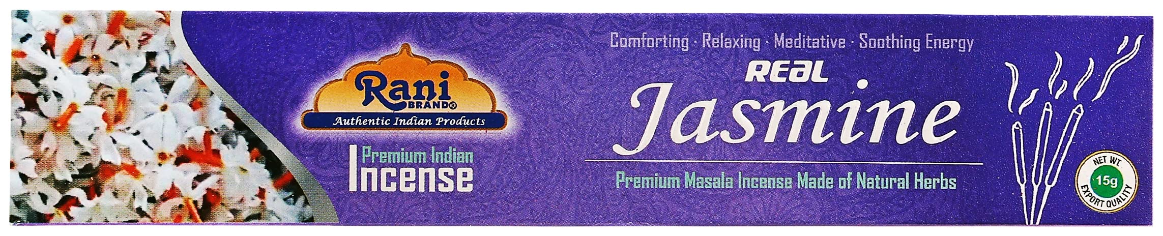 Rani Jasmine Incense (Premium Masala Incense Made of Natural Herbs) 15g x 10 Packets ~ Total of 100 Incense sticks | For Puja Purposes | Indian Origin