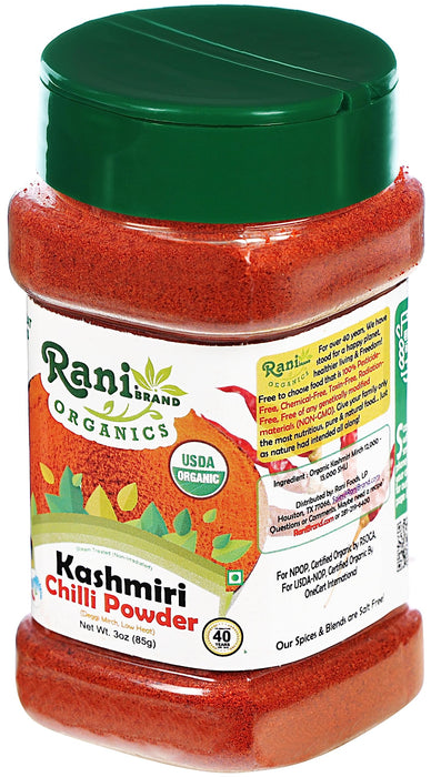 Rani Organic Kashmiri Chilli Powder (Deggi Mirch, Low Heat) 3oz (85g) PET Jar ~ All Natural | Vegan | Gluten Friendly | NON-GMO | Indian Origin | USDA Certified Organic
