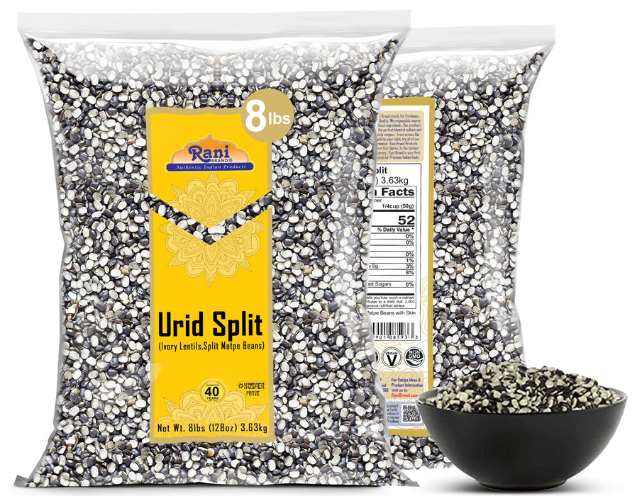Rani Urid/Urad Split Chilka (Split Matpe Beans with Skin) Indian Lentils 128oz (8lbs) 3.63kg Bulk ~ All Natural | Gluten Friendly | NON-GMO | Kosher | Vegan | Indian Origin