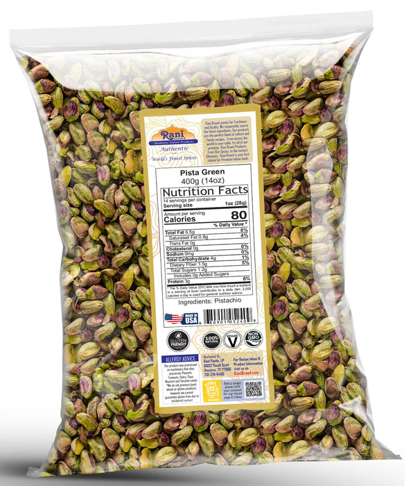 Rani Pista (Pistachio) Green 14oz (400g) ~ All Natural | Gluten Friendly | Vegan | NON-GMO | Kosher | No Salt or fillers | Indian Origin