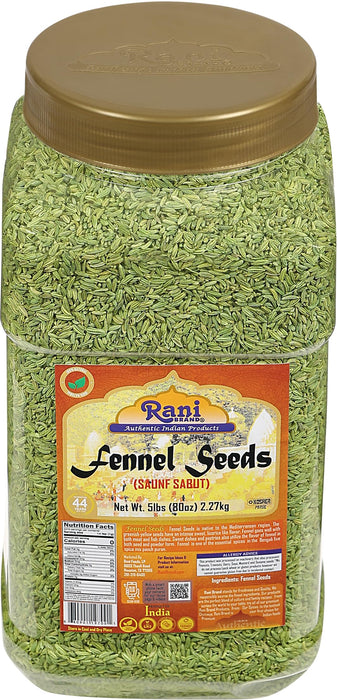 Rani Fennel (Saunf) Seeds Whole, Indian Spice 80oz (5lbs) 2.27kg Bulk PET Jar ~ All Natural | Gluten Friendly | NON-GMO | Vegan | Kosher | Indian Origin