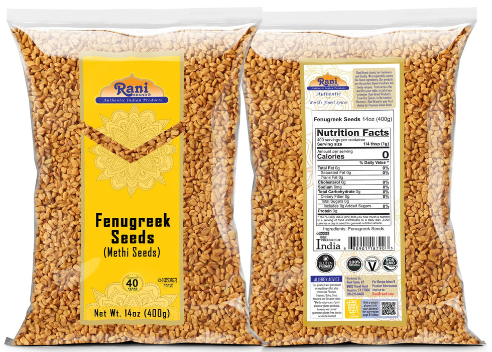Rani Fenugreek (Methi) Seeds Whole 14oz (400g) Trigonella foenum graecum ~ All Natural | Vegan | Gluten Friendly | Non-GMO | Kosher | Indian Origin
