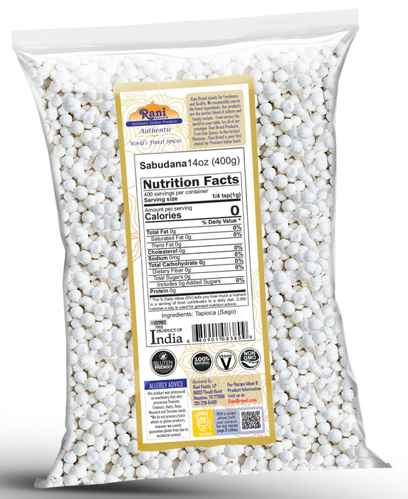 Rani Sabudana (Tapioca / Sago) Pearls 14oz (400g) ~ All Natural | Vegan | No Colors | NON-GMO | Kosher | Indian Origin