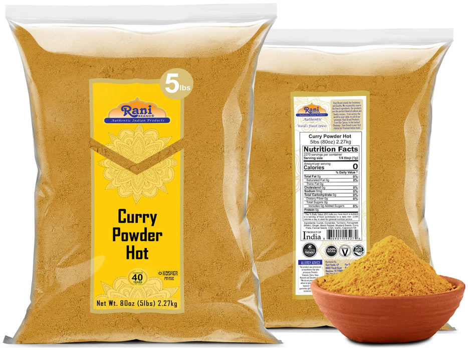Rani Curry Powder Hot Natural 11-Spice Blend 80oz (5lbs) 2.27kg Bulk ~ Salt Free | Vegan | Gluten Friendly | NON-GMO | Kosher