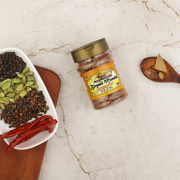Rani Biryani Masala Curry (7-Spice Blend for Indian Rice Dishes, Pullao/Pilau) 3oz (85g) PET Jar ~ All Natural | Vegan | No Colors | Gluten Friendly | NON-GMO | Kosher | Indian Origin