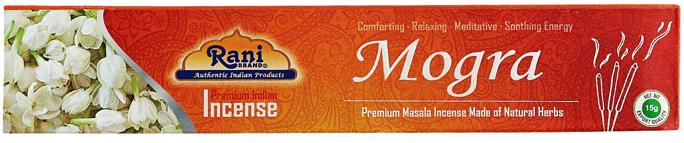 Rani Mogra Incense (Premium Masala Incense Made of Natural Herbs) 15g x 10 Packets ~ Total of 100 Incense sticks | For Puja Purposes | Indian Origin