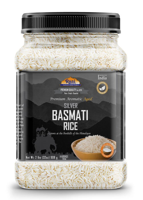 Rani Silver White Basmati Rice Extra Long Aged 32oz (2lbs) 908g PET Jar ~ All Natural | Gluten Friendly | Vegan | Indian Origin | Kosher | Export Quality
