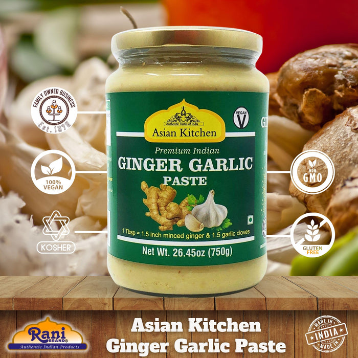 Asian Kitchen Ginger-Garlic Cooking Paste 26.5oz (1.65lbs) 750g ~ Pack of 5 + 1 FREE ~ Vegan | Glass Jar | Gluten Free | NON-GMO | No Colors