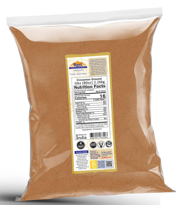 Rani Cinnamon Powder (Ground) Spice 80oz (5lbs) 2.27kg Bulk ~ All Natural | Salt-Free | Vegan | No Colors | Gluten Friendly | NON-GMO | Kosher