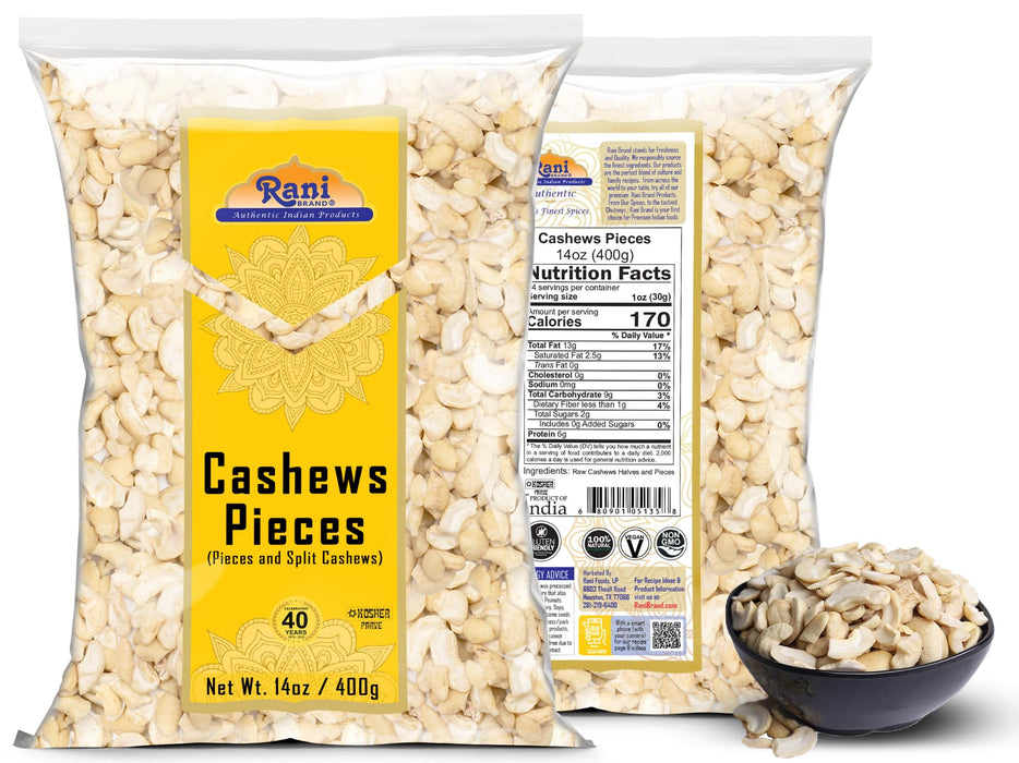 Rani Raw Cashews Halves and Pieces (uncooked, unsalted) 14oz (400g) ~ All Natural, No Preservatives | Vegan | NON-GMO | Kosher | Gluten Friendly