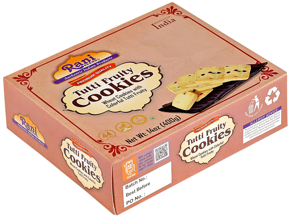 Rani Tutti Fruity Cookies (Wheat Cookies with Colorful Tutti Fruity) 14oz (400g) Pack of 3+1 FREE, Premium Quality Indian Cookies ~ Vegan | Non-GMO | Indian Origin