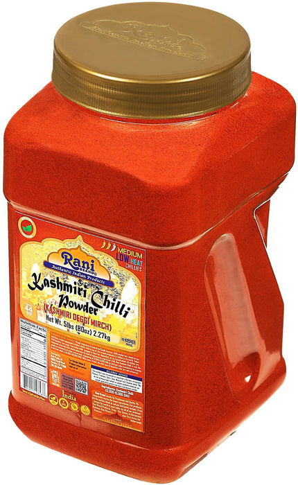 Rani Kashmiri Chilli Powder (Deggi Mirch,Low Heat) Ground Indian Spice 80oz (5lbs) 2.27kg PET Jar ~ All Natural | Salt-Free | Vegan | Kosher | Gluten Friendly | Perfect for Deviled Eggs & Other Low Heat Dishes