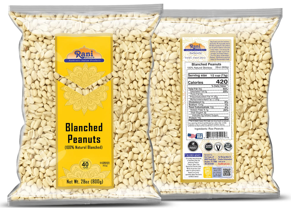 Rani Peanuts Skinless (Blanched, Uncooked) 28oz (800g) ~ All Natural | Vegan | Gluten Friendly | Kosher | Fresh Product of USA ~ Spanish Grade Groundnuts