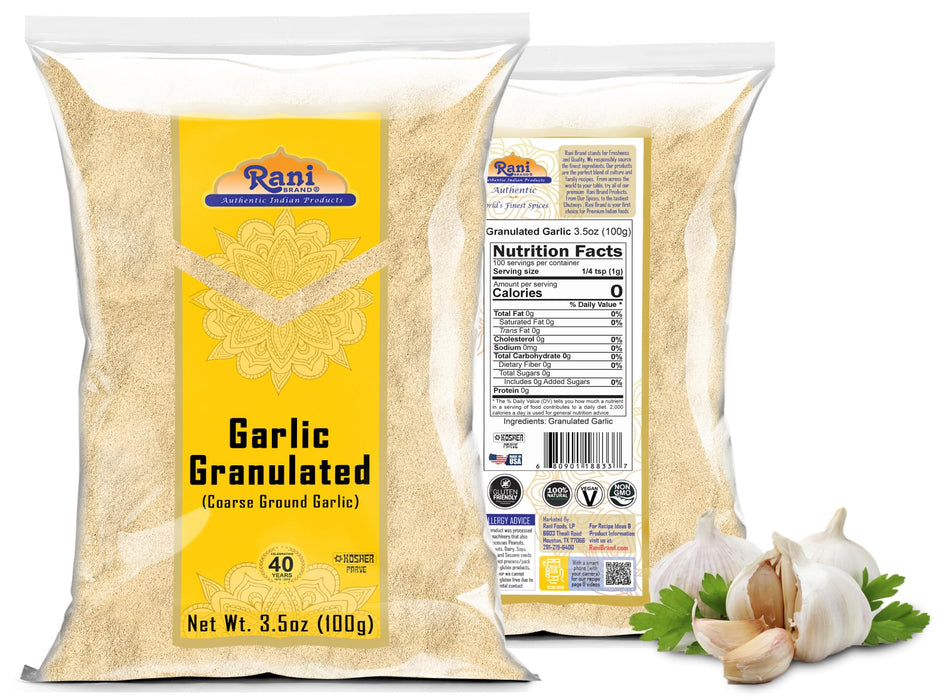 Rani Granulated Garlic (Coarse Ground Garlic) 3.5oz (100g) ~ All Natural | Gluten Friendly | Vegan | NON-GMO | Kosher | No Salt or fillers | Product of USA