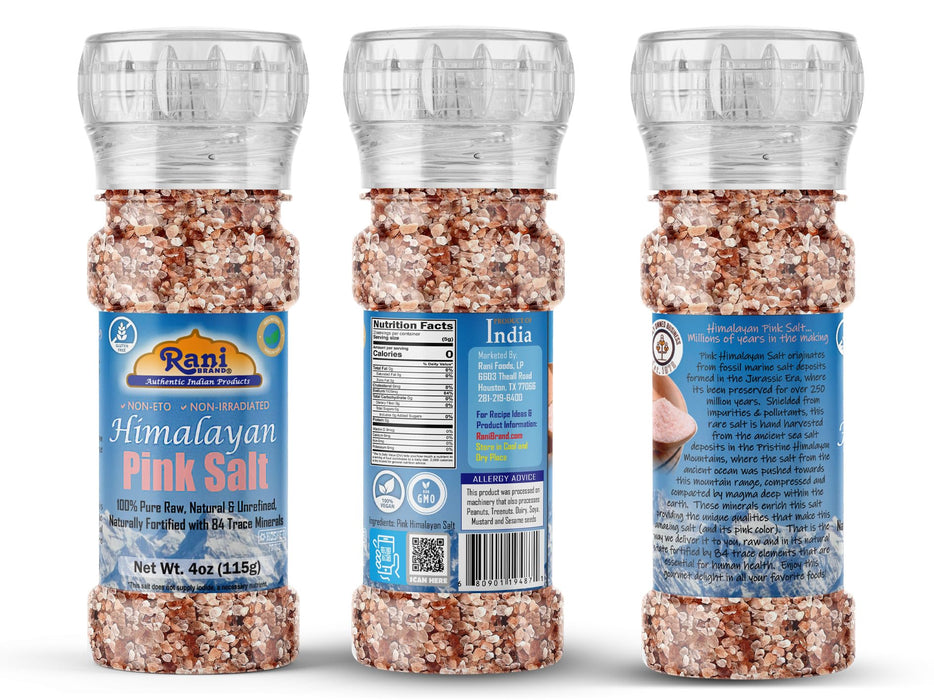 Rani Himalayan Pink Salt Granules (84 Essential Trace Minerals) 4oz (115g) Grinder Bottle~ All Natural | Vegan | Gluten Friendly | NON-GMO | Kosher