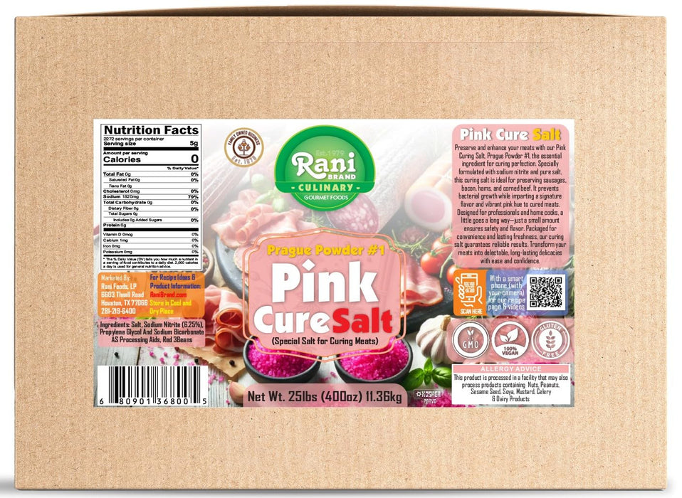 Rani Pink Cure Salt (Special Salt for Curing Meats) 400oz (25lbs) 11.36kg Bulk Box ~ All Natural | Gluten Friendly | NON-GMO | Kosher | Vegan | Product of USA