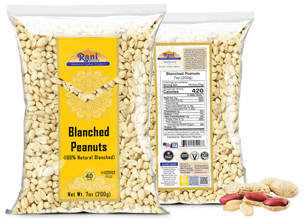 Rani Peanuts Skinless (Blanched, Uncooked) 7oz (200g) ~ All Natural | Vegan | Gluten Friendly | Kosher | Fresh Product of USA ~ Spanish Grade Groundnuts