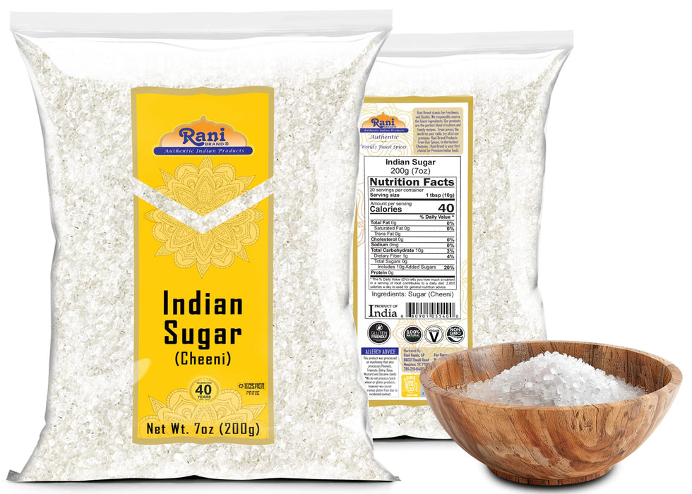 Rani Indian Sugar (Cheeni) 7oz (200g) ~ All Natural | Gluten Friendly | No Colors | Vegan | Indian Origin